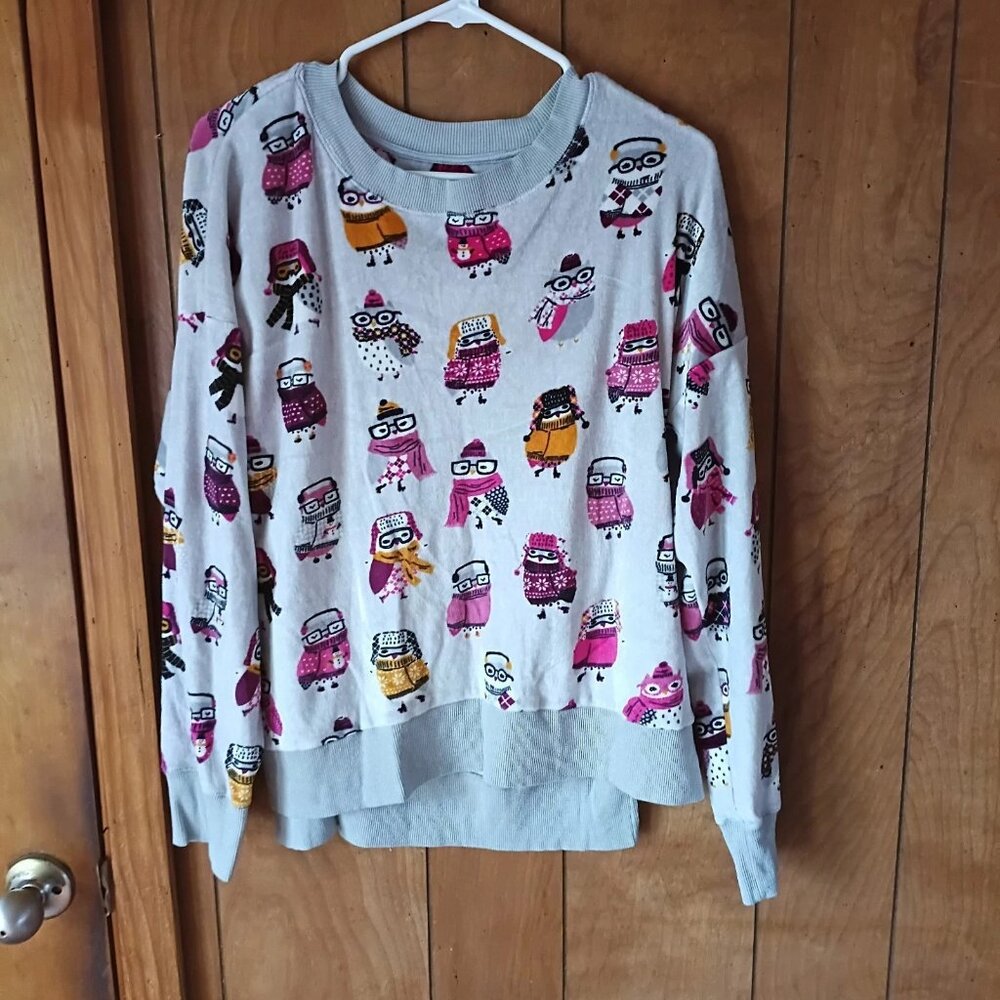 Secret Treasures Gray Owl Print Long Sleeve Sleep Top Women’s Size M Pajama top
